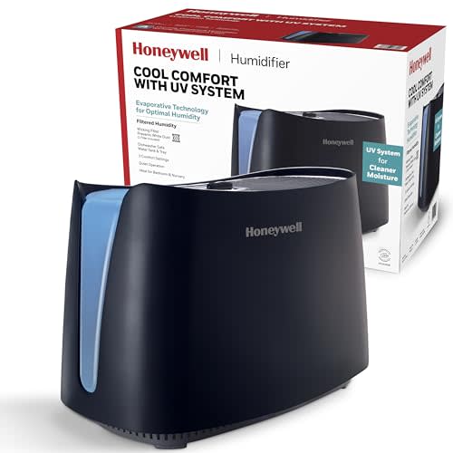 Honeywell Cool Moisture Humidifiers for Bedroom, Medium Rooms, 1.1 Gallon, Invisible Moisture Humidifier for Baby, Kids, Quiet, Easy to Clean, UV Technology, Black, HCM350B