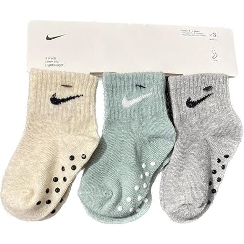 Nike 3-Pack Ankle Gripper Socks (US, Age, 12 Months, 24 Months, Grey/Mint/Tan)