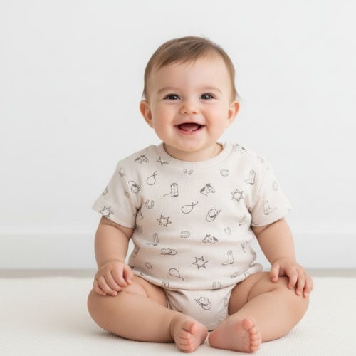 Organic Short Sleeve Bubble Romper - Rodeo