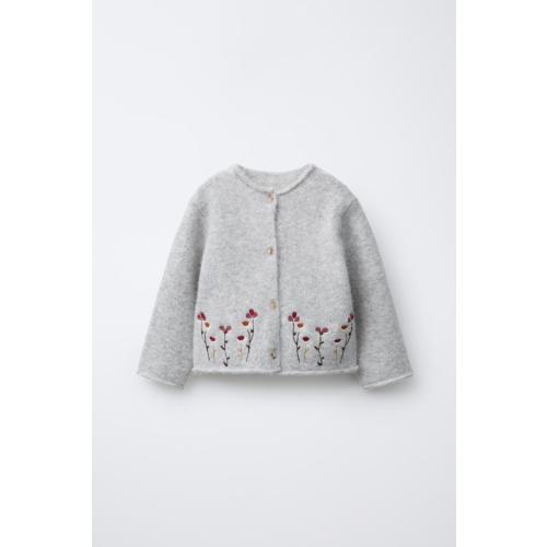 EMBROIDERED FLORAL CARDIGAN - Gray marl | ZARA United States
