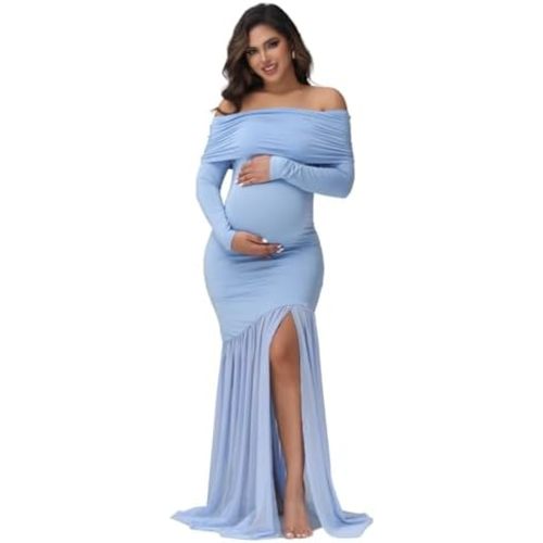 Women's Maternity Off Shoulder Baby Shower Dress Party Long Gown