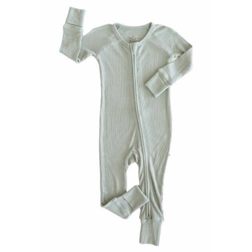 Embroidered Bamboo Waffle Convertible Zip Romper | Seagrass