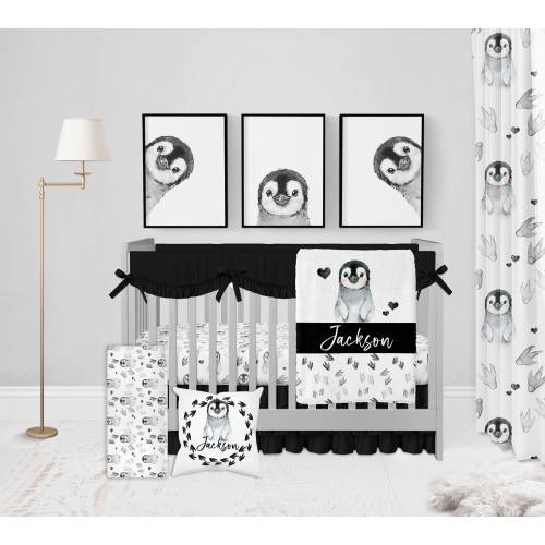 Penguin Crib Bedding Set, Gender Neutral Crib Bedding, Black And White Crib Bedding, Penguin Nursery, Baby Boy Crib Bedding, Baby Girl Crib