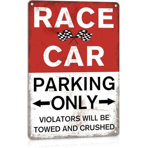 Race Car Parking Only Sign Vintage Room Decor for Boys Bedroom, Metal Tin Signs Men Garage Cars Wall Decorations 8x12 Inch