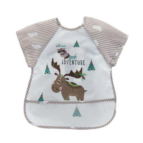 Zwiiyzr Baby and Toddler Bibs, Cartoon Dinosaur Bibs for Girls and Boys Large for 0-5 Years, Flutter Short Sleeve Waterproof Bib for Kids Brown