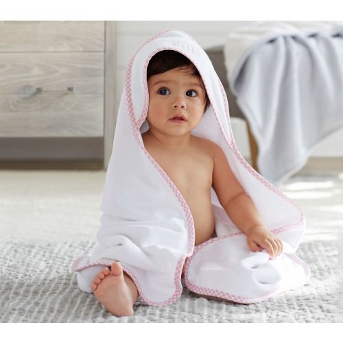 Gingham Baby Hooded Towel, Pink