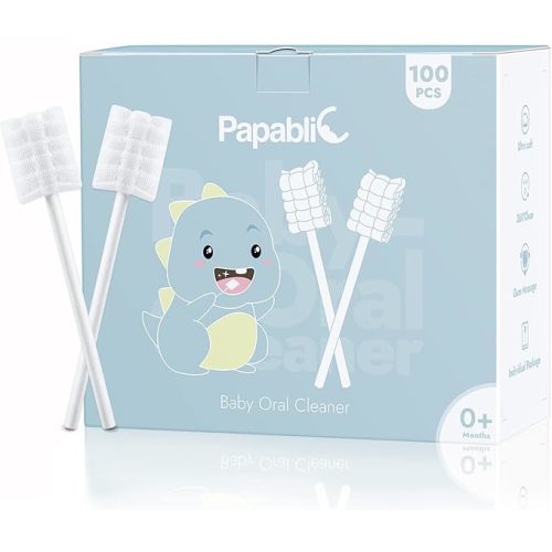 Papablic Baby Tongue Cleaner, Baby Oral Cleaner, Disposable Infant Mouth Cleaner Newborn, Upgrade Gum Cleaner with Paper Handle or Infants Ages 0-2 Years, 100 Pack