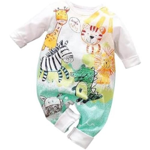 Cute Giraffe + Zebra With Floral Print Long Sleeve Baby Girl Clothes White Jumpsuit baby girl bodysuit