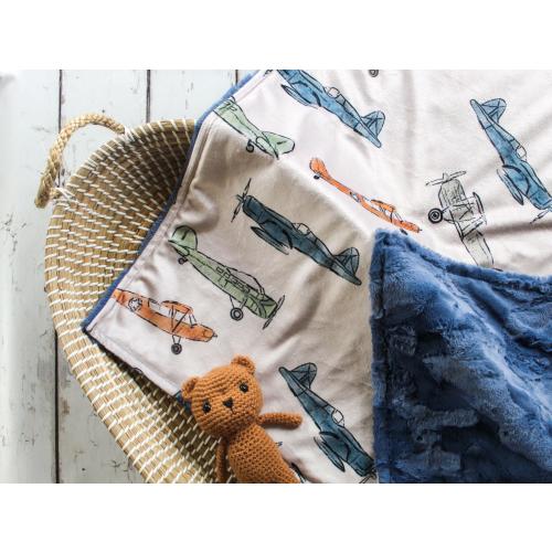 Vintage Airplane Minky Baby Blanket: Personalized Nursery Bedding, Custom Embroidery, Adult Throw Blanket