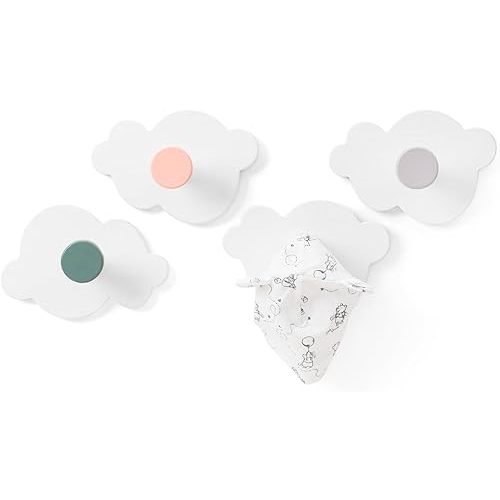 Cloud-Shaped Wall Hook Set - Cute Wooden Decorative Wall Hooks for Hanging Bags, Clothing, Towels, Hats - Modern Wall Hangers for Nursery, Bathroom, Entryway, Boys & Girls Bedroom - Pack of 4