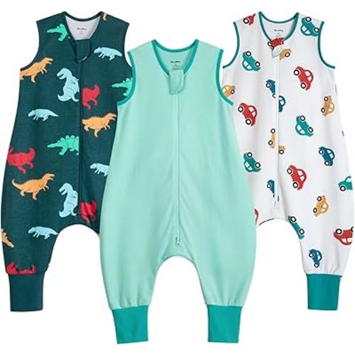Toddler Sleep Sack with Feet 6-12 Months 100% Cotton 0.5 Tog Baby Sleep Sack with Legs, 3 Pack Soft Breathable Footed Wearable Blanket with 2-Way Zipper