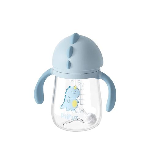 Piifur Baby Cup with Straw 12-18 months, Weighted ball Sippy cup for Toddlers with Handle, Water Bottle for Kids 8 Ounce (Blue)