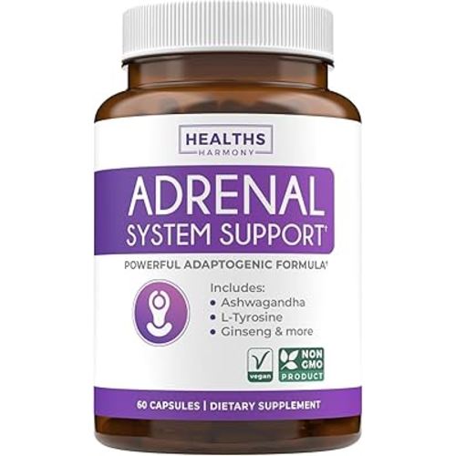 Adrenal System Support & Cortisol Manager (2 Month Supply) Powerful Ashwagandha & L-Tyrosine Fatigue Supplement - Maintain Balanced Cortisol Levels, Health, & Stress Relief - Non-GMO - 60 Capsules
