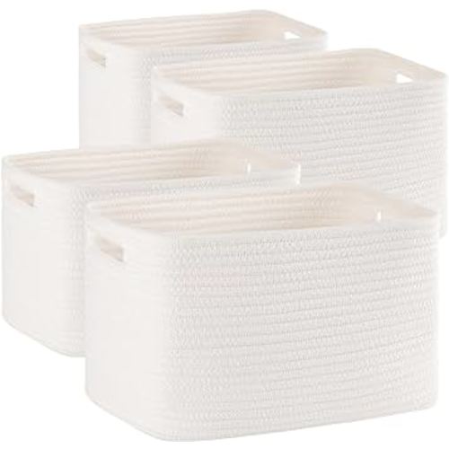 4 Pack Storage Baskets for Organizing, Woven Baskets for Shelves - Perfect for Toys, Books, Towels, and Clothes, Durable Gift Basket Bins Toy Storage, 12.7''L x9''W x7.8''H, White