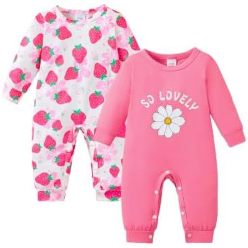 NZRVAWS Baby Girl Clothes Newborn Romper Infant Jumpsuits 2-Pack Outfit Long Sleeve Fall Winter Bodysuits 0-18 Months