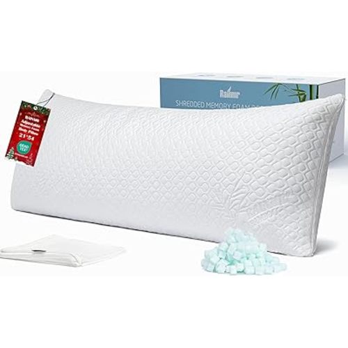 Shredded Memory Foam Full Body Pillow – Side Sleeper – Huggable Long Pillow for Body Relief – with Ultra Soft Cooling Cover, 20 x 54 inches