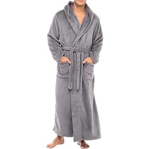Alexander Del Rossa Mens Robe with Hood, Plush Fleece Hooded Mens Bathrobe, Big and Tall Bath Robe for Men