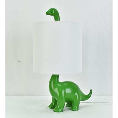 Hobby Lobby Dinosaur Shaped Table Lamp, 17 in Tall, 8 in Wide, Green Dino Base, White Shade