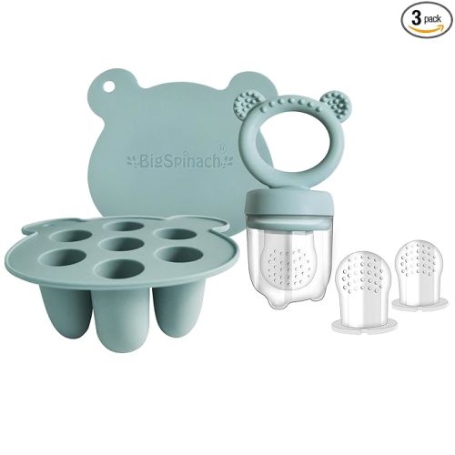 Silicone Baby Food Freezer Tray with Teething Popsicle Molds - Baby Fruit Feeder and Breastmilk Teether Combo