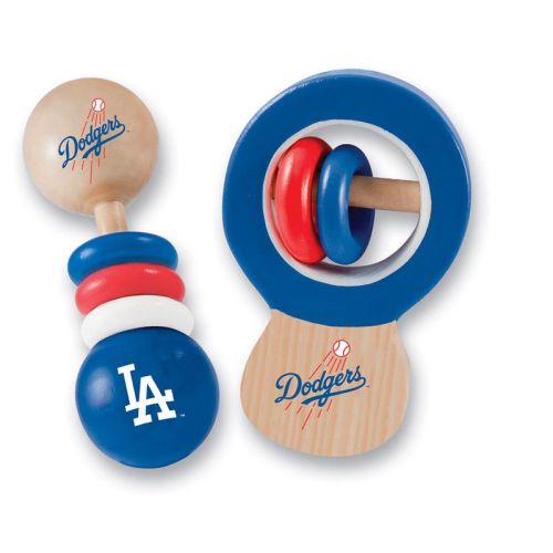BabyFanatic Wood Rattle 2 Pack - MLB Los Angeles Dodgers Baby Toy Set