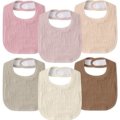 GLLQUEN BABY Muslin Drool Bibs for Boys Girls 6 Pack, Adjustable Baby Bibs for Drooling and Teething, Soft Cotton Baby Bandana Bib for Newborn Feeding Essentials (Muslin Sweetie)