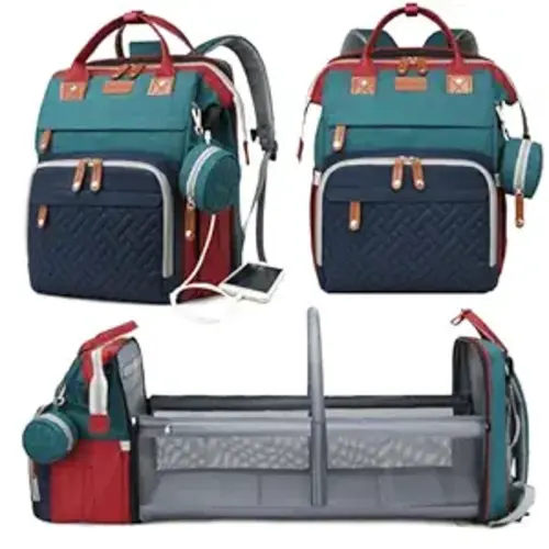 Baby Diaper Bags with Changing Station, Waterproof Diaper Bag Backpack for Moms Dads with USB Charging Port, Baby Shower Gifts, Large Capacity diaper backpack, Red-Green-Blue