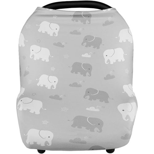Nursing Cover Breastfeeding, Multi-use Baby Car Seat Covers Boys, Infant Stroller Cover, Stretchy Carseat Canopy, Soft Breathable, Elephant