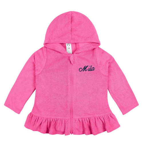 Embroidered Baby & Toddler Girls Pink Hooded Zip Front Terry Swim Coverup