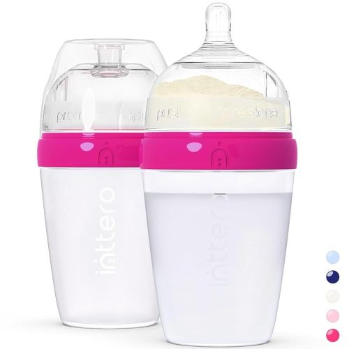 INTTERO Anti-Colic Formula Making Dispenser Baby Bottles, 9oz with Flow 2 Nipples, 2pk, Deep Magenta — Formula Container to go Dispenser on The go — PopYummy Mixie Baby Brezz