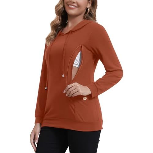 GINKANA Women Nursing Shirts for Breastfeeding with Hidden Zipper Long Sleeve Hoodie Causal Sweatshirt Breast Pumping Tops