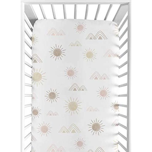 Sweet Jojo Designs Boho Desert Sun Girl Fitted Crib Sheet Baby or Toddler Bed Nursery - Blush Pink Mauve Gold Taupe Bohemian Watercolor Mountains Southwest Nature Outdoors Minimalist Geometric