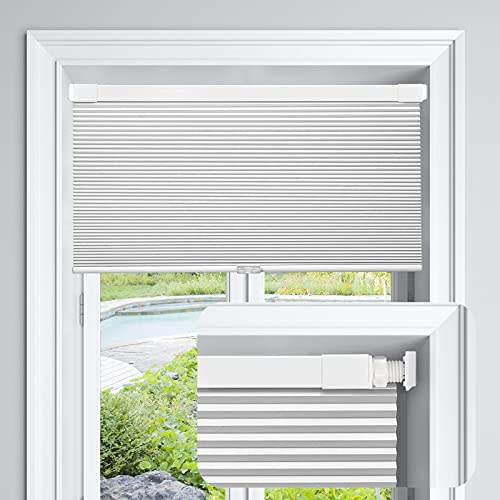 LazBlinds Cordless Cellular Shades, No Tools No Drill Blackout Honeycomb Shades Pleated Blinds for Windows, 39'' W x 48'' H, Silver White