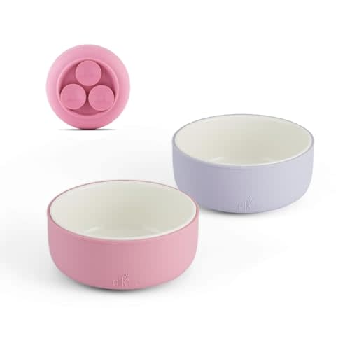 Elk and Friends Kids Porcelain Bowls with Silicone Suction Sleeves | Suitable for Babies/Toddlers | Microwave & Dishwasher Safe | Stay Put Dinnerware | Snack Dishes | 2 Pack