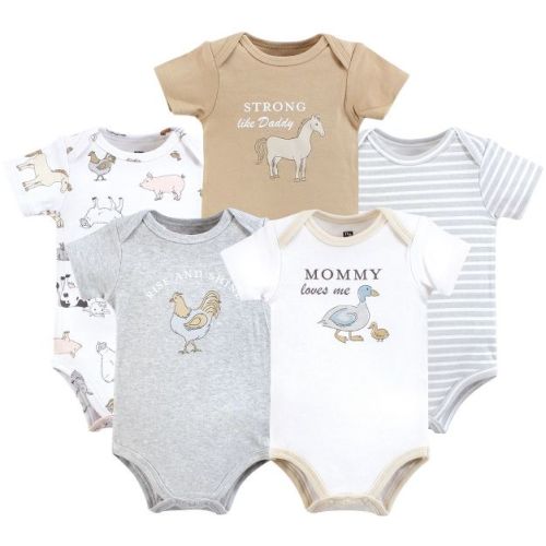 Hudson Baby Infant Baby Cotton Bodysuits 5-Pack, Farm World, 9-12 Months