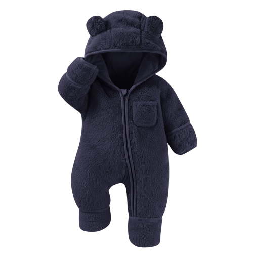 BLVB Newborn Baby Outfit with Fold-Over Mittens and Footies Girls Boys Winter Fleece Clothes Warm Hooded Romper Snowsuit
