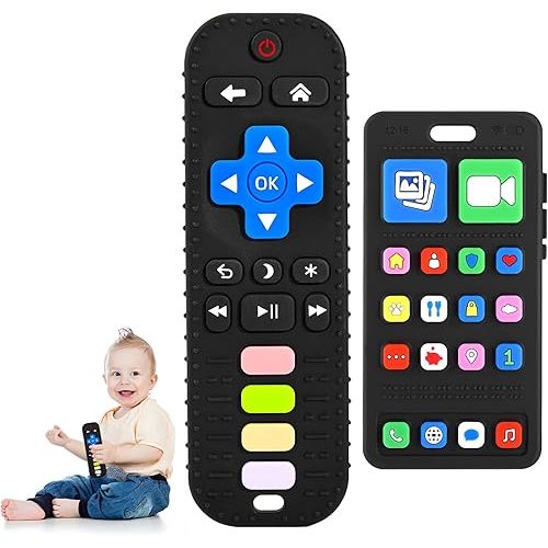 Teething Toy for Baby 3 6 12 18 Months, Realistic Remote Control and Mobile Phone Baby Teether Toy, Baby's Chew Toys, Food Grade Silicone Teething Toys for Infants, BPA Free, for Babies Gum Relief