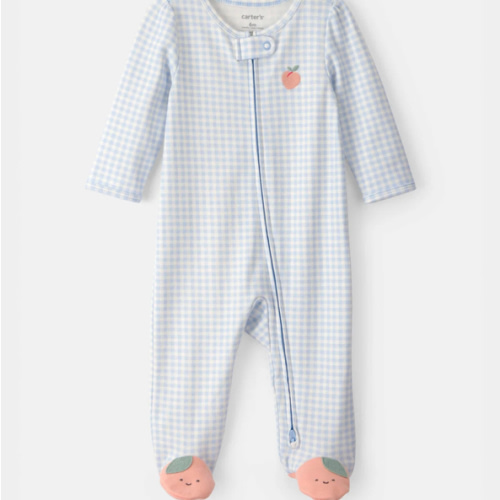 Baby Girl Peach Gingham 2-Way Zip 100% Cotton Sleep & Play Pajama - Blue | Carter's