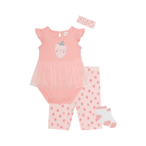 Strawberry Tutu Bodysuit, Leggings, Socks & Headband Set (6M)