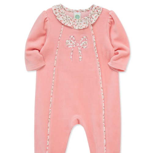 Floral Bow Velour Footie (3M-9M)