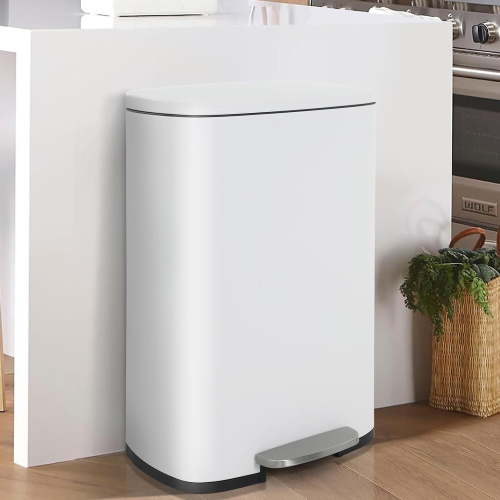 50L / 13 Gallon Step Trash Can, Fingerprint Proof Stainless Steel Kitchen Garbage Bin with Foot Pedal & Inner Bucket