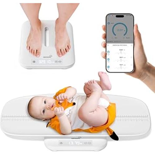 GROWNSY Smart Baby/Pet Scale,Digital Baby Weight Scale with App for Tracking Growth of Infant, Toddler,Puppy,and Cat—Supports Up to 330 lbs, with Hold Function, 27-inch Height Measurement,5 Units