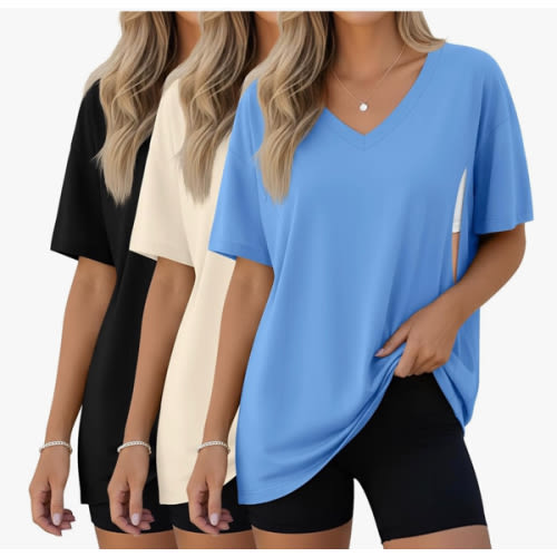 3 Pack Women's Oversize Nursing Shirts for Breastfeeding with Hidden Zippers Loose Fit Short Sleeve Maternity Tops