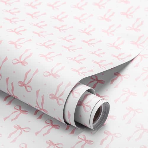 Pink Bow Coquette Wallpaper Peel and Stick Contact Paper 15.8 x 118.1in Bow Wallpaper Self Adhesive Removable Wall Sticker Paper for Home Locker Dorm Classroom Bedroom Living Room Decor