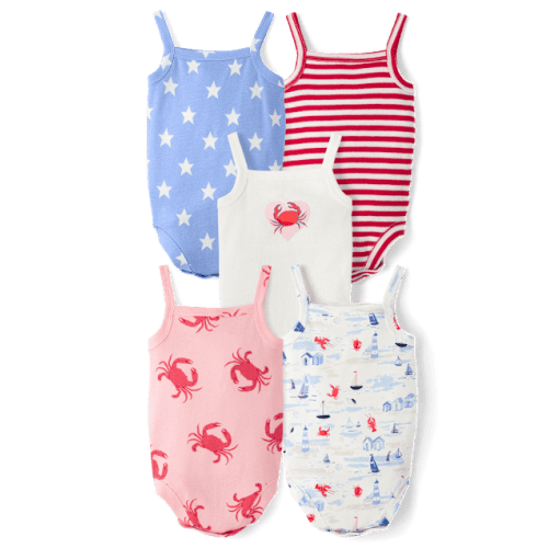 Baby Girls Coastal Bodysuit 5-Pack - White