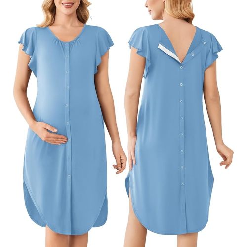 Ekouaer Labor and Delivery Gown 3 in 1 Nursing/Hospital/Breastfeeding/Maternity Flying Short Sleeve Nightgown with Button