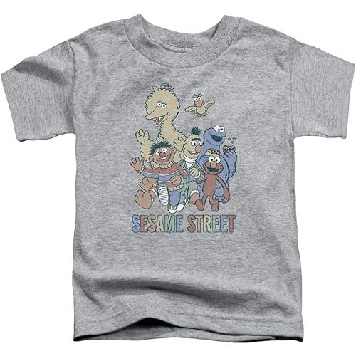 PopFunk Classic Toddler Kids Sesame Street Colorful Group, Athletic Heather Unisex Boy Girl Short Sleeve Graphic T-Shirt (3) Colorful Group, Athletic Heather