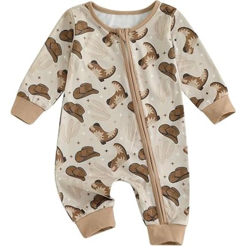 Western Baby Boy Clothes Fall Zipped Cowboy Romper Outfit Infant Cow Print One-piece Jumpsuit Overall Country Stuff