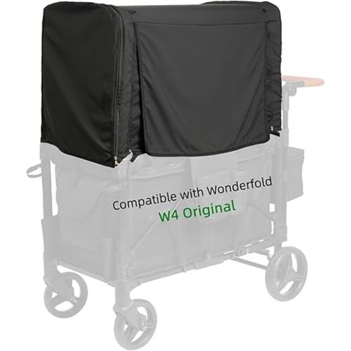 Full Coverage Wagon Canopy Customized for Wonderfold W4 Original, Water-Resistant and Windproof, 2-in-1 Sunshade & Mosquito Net, All-Season Use for Strolls