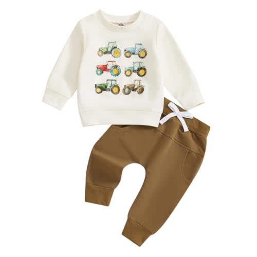 Frietlebird Toddler Baby Boy Fall Winter Clothes Crewneck Sweatshirt Long Sleeve Trucks Shirt and Pants Cute Boys Outfits