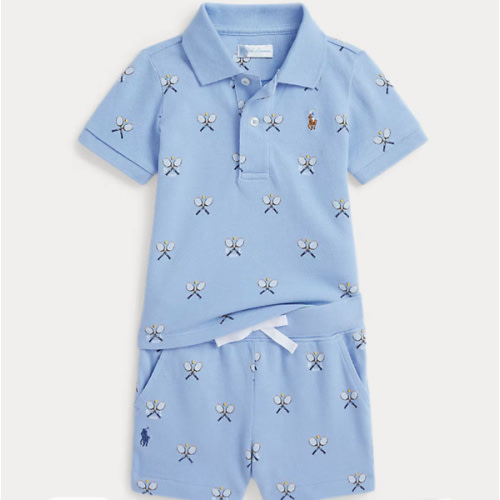 RL Tennis-Print Polo Shirt & Short Set